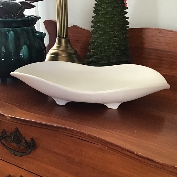 Large Vintage McCoy Footed Bowl Wavy Pedestal Plate Pottery Art Deco MCM - Picture 4 of 16